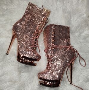 Pleaser Heels Boots Rose Gold Sequin
